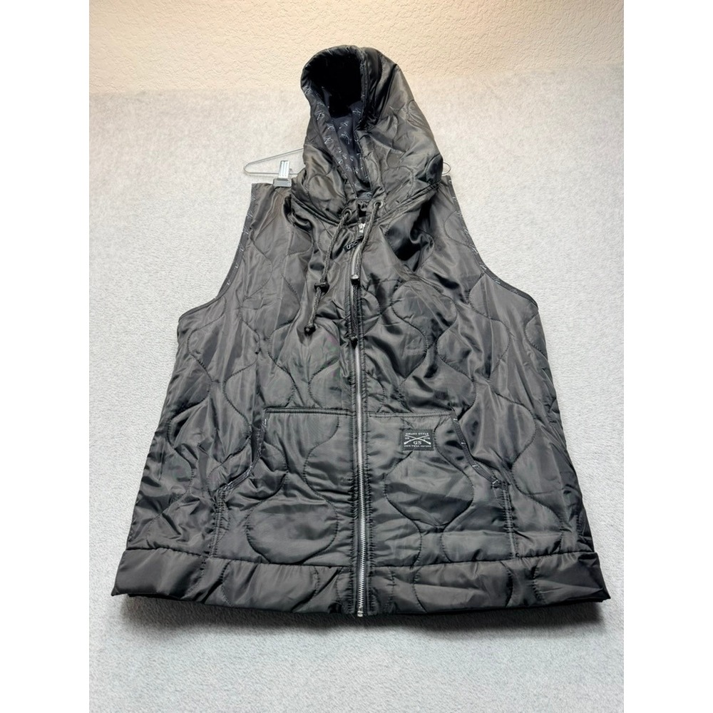 Grunt Style Mens XL Quilted Puffer Vest Black Hooded Full Zip Tactical GS Logo
